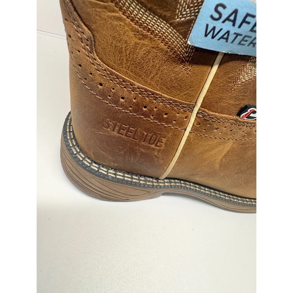 Justin Mens Rush Stampede Rustic Tan Waterproof Steel Toe Work Boots WK4331 7D